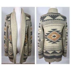 Lucky Brand Aztec Southwestern Cardigan Sweater Size Small Shawl Collar EUC